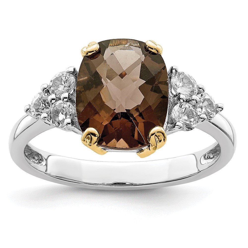 925 Sterling Silver w 14K acct RH Smoky Quartz & White Topaz Ring